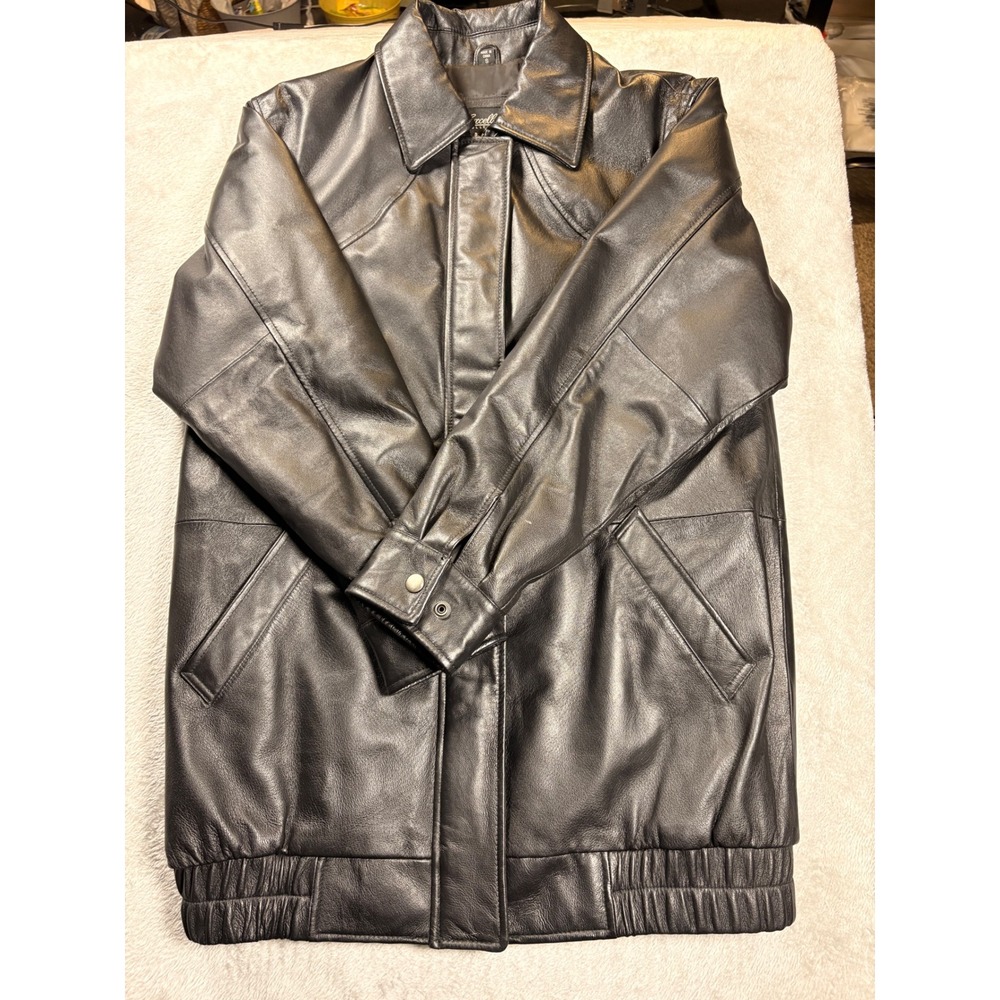 Excelled Collection Men's Small Black Genuine Leather Bomber Jacket Full ip